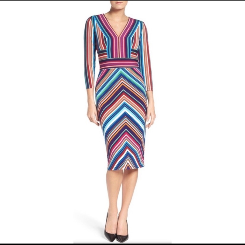 Maggy London Multicolored Striped Midi Dre…